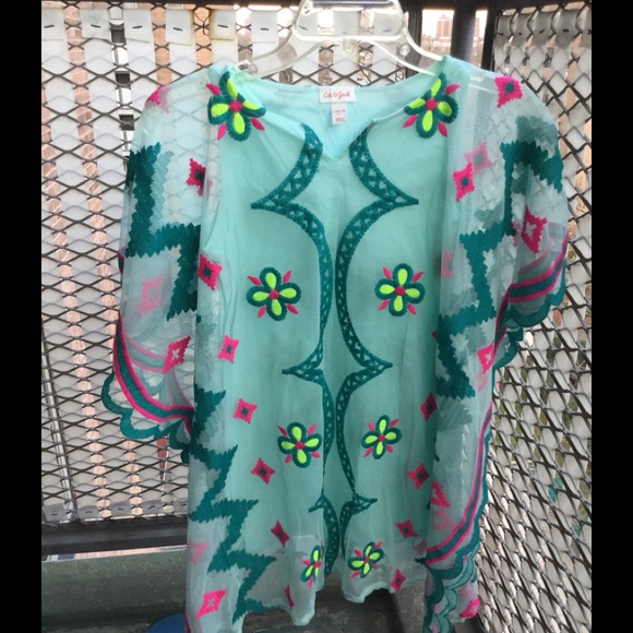 Cat & Jack Other - Cat & Jack Turquoise Embroidered Kaftan/Coverup